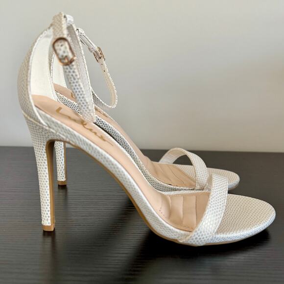 Lulu's | Loveliness White Lizard Strap Heels - Picture 6 of 8